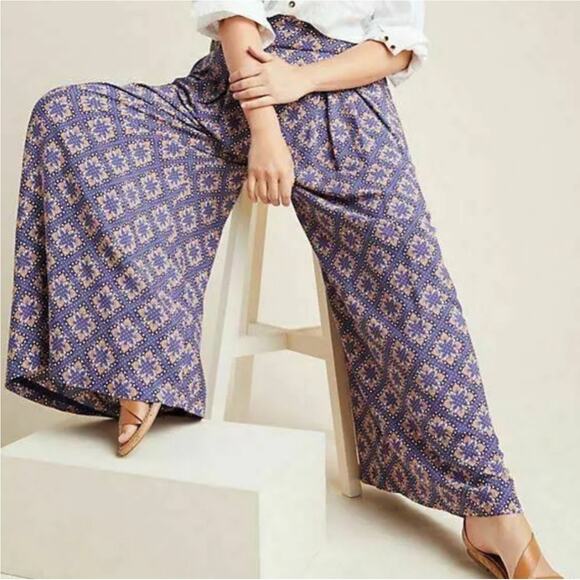 MAEVE Pants Anthropologie High Rise Wide Leg Wide Leg Flowy Pleated Terrace NWT‎ - Picture 1 of 16